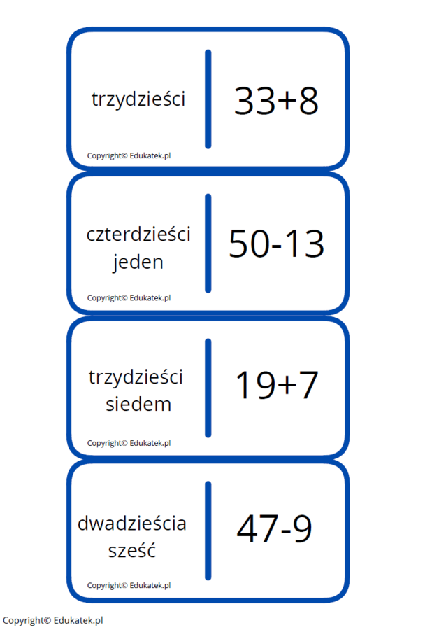 Domino – utrwalanie dodawania i odejmowania