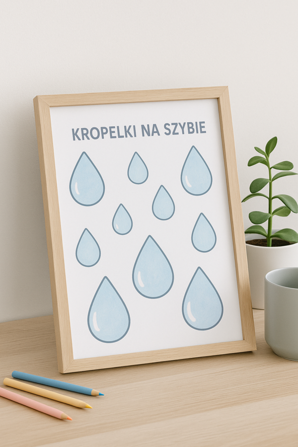 Kropelki na szybie – karta pracy do rysowania po śladzie