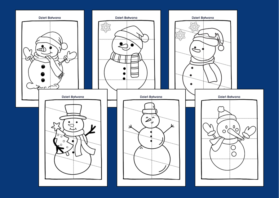 DZIEŃ BAŁWANA – Dzień Bałwanka – zima – UKŁADANKA – układanki – puzzle – kolorowanki - kolorowanka – 12 szt. – biblioteka – świetlica – przedszkole
