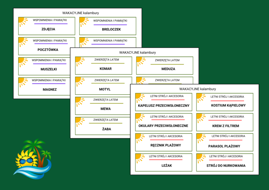 KALAMBURY - wakacje - lato - biblioteka - świetlica - zajęcia z wychowawcą - 80 szt.