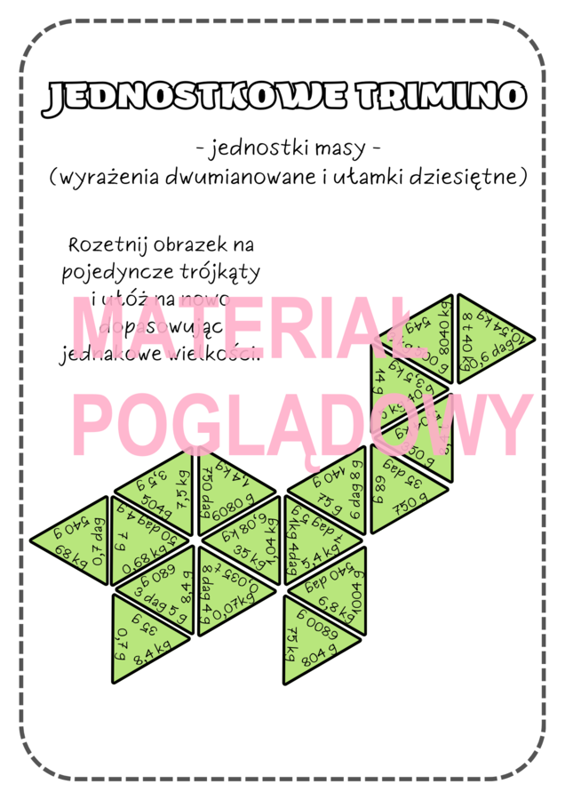 TRIMINO - zamiana jednostek masy (wyrażenia dwumianowane i ułamki dziesiętne)