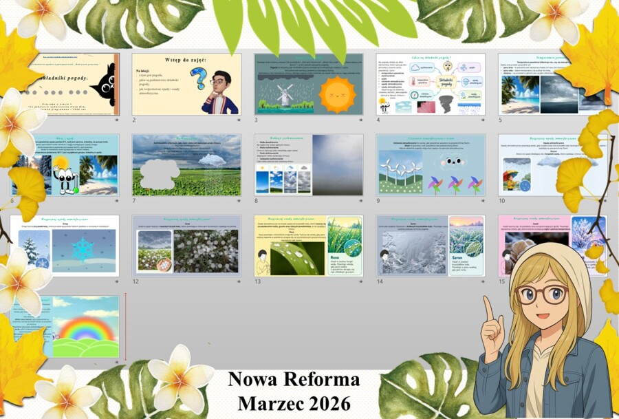 Prezentacja multimedialna w PowerPoint do edycji „Składniki pogody” wykonana na podstawie podręcznika „Przyroda” Nowa Era. Przyroda 4. Dział „Obserwuję pogodę".