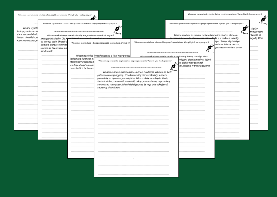 WIOSENNE OPOWIADANIE – karta pracy – ćwiczenia redakcyjne – kl. 4-8 – WIOSNA - 7 wersji