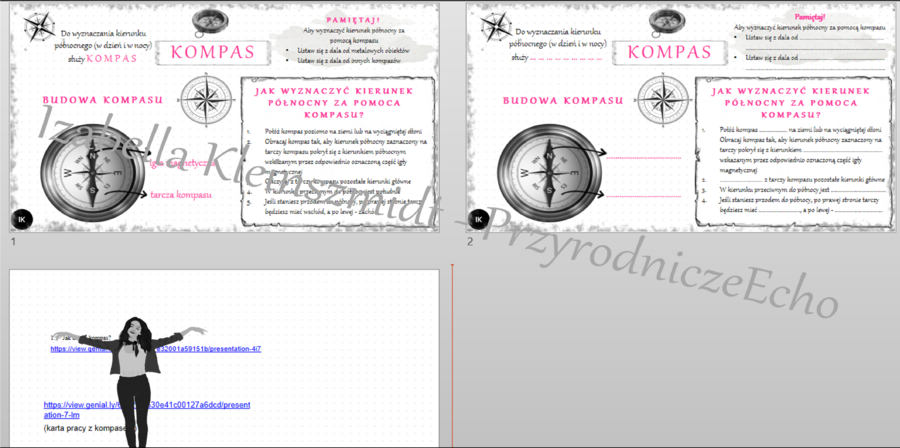 Kompletny zestaw na jedną lekcję „Jak działa kompas” – sketchnotka + karty pracy w power point + gratisowy link do prezentacji multimedialnej niekomercyjnej + gratisowy link do lekcji multimedialnej niekomercyjnej również wykonanej w genial.ly do indywid