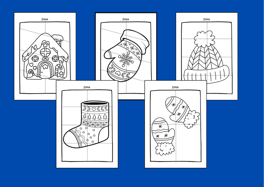 ZIMA - UKŁADANKA – układanki – puzzle – kolorowanka – 10 szt. - biblioteka – świetlica – przedszkole