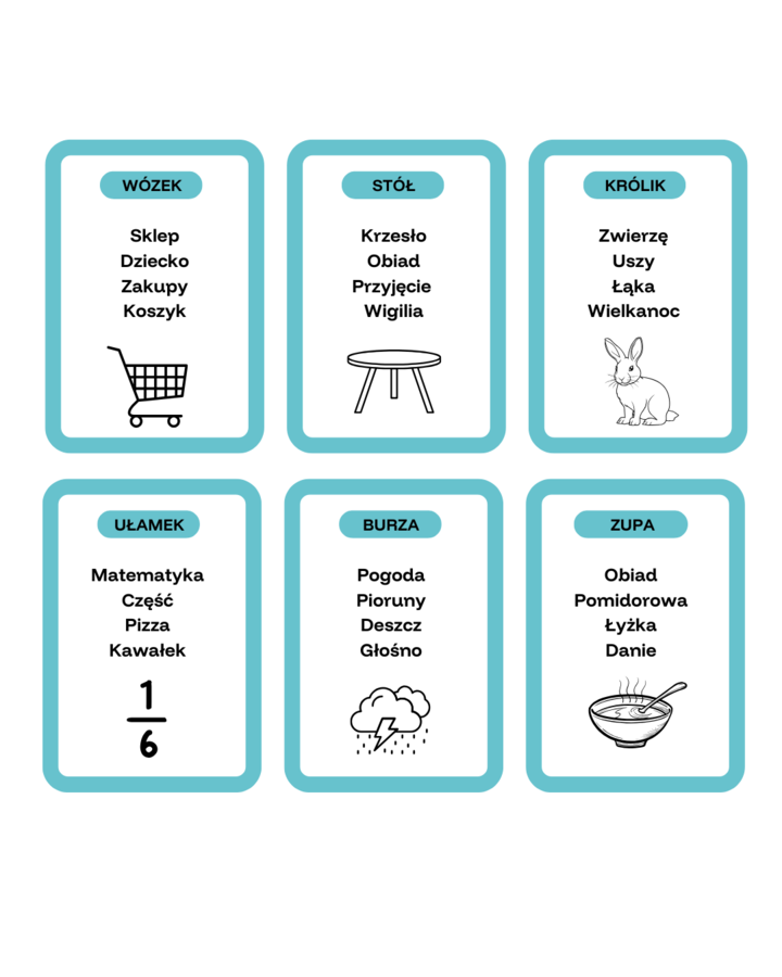 Gra taboo- zestaw "ó", "u" (18 kart)