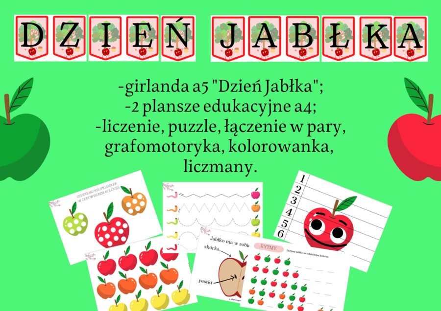 Dzień Jabłka - girlanda, karty pracy, plansze, liczmany