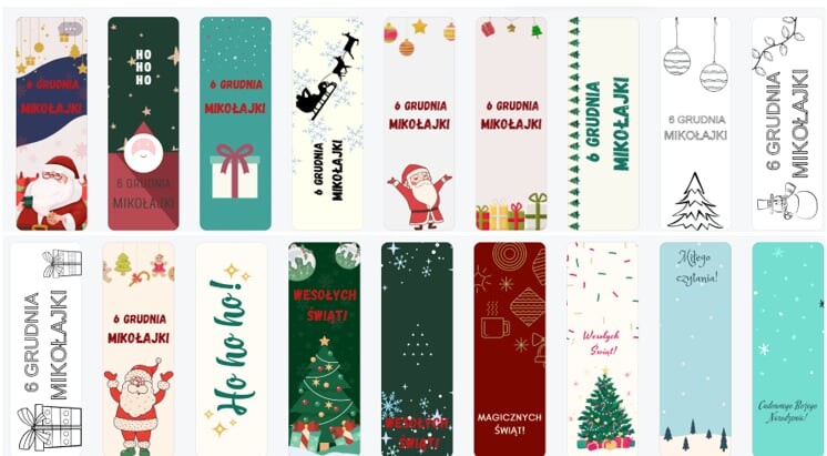 Zakładki świąteczne do książki Mikołajki i święta