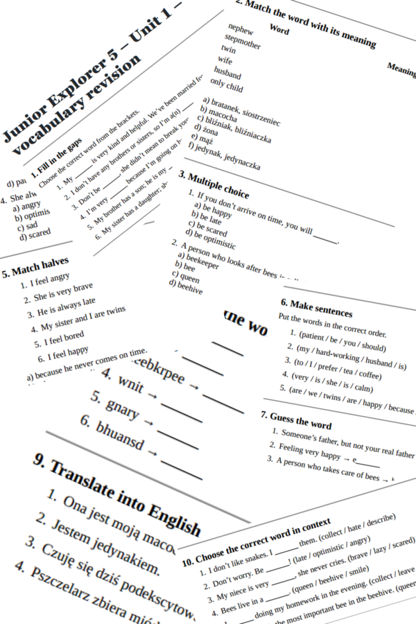 Junior Explorer 5 – Unit 1 – vocabulary revision