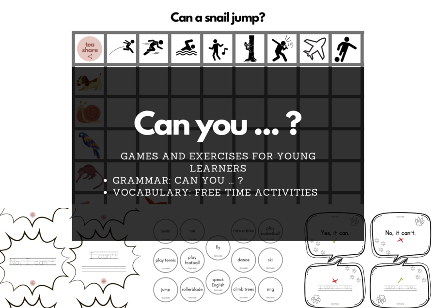 Gry do ćwiczenia czasownika CAN + free time activities dla młodszych dzieci