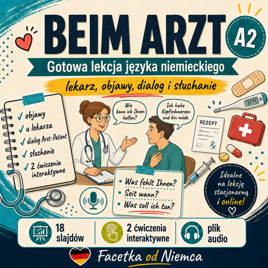 Beim Arzt bez stresu – lekarz, objawy i dialog po niemiecku | A2