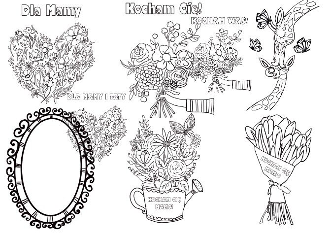 Laurki, kolorowanki, wklejki - Dzień Mamy, Dzień Rodziny