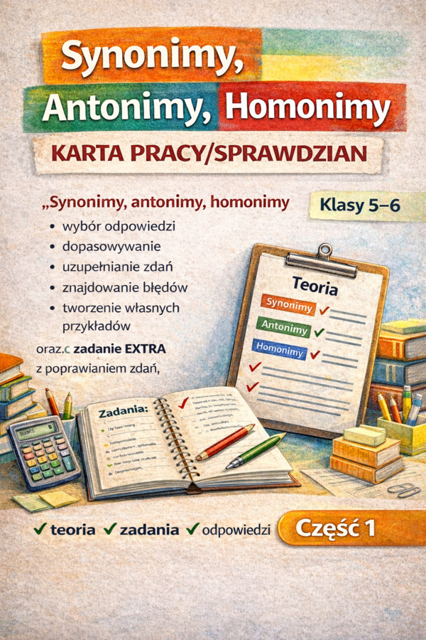 Synonimy, antonimy, homonimy – karta pracy/sprawdzian (cz. 1, kl. 5–6)