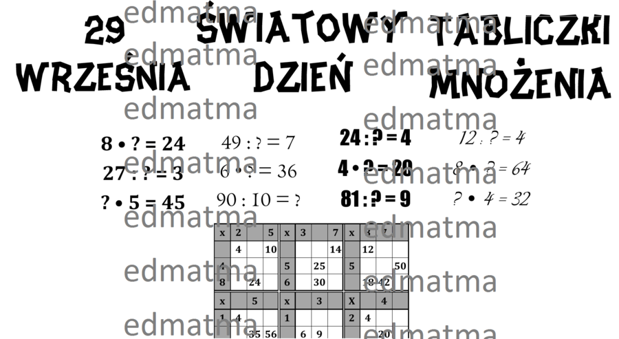 Dzień tabliczki mnożenia - gazetka szkolna (czarno-biała)