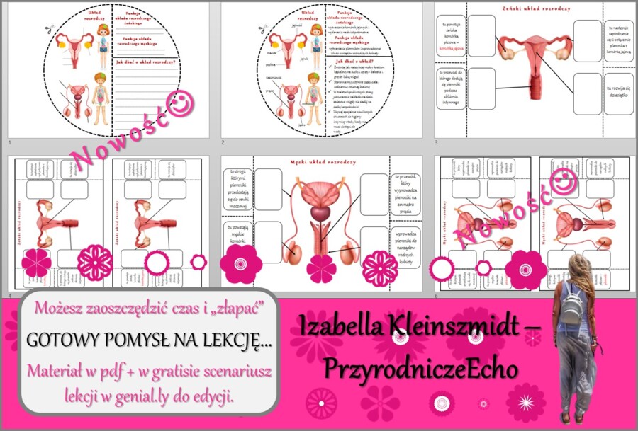 Pomysł na lekcję/karta pracy/stacje zadaniowe/materiał do lekcji do tematu „Układ rozrodczy umożliwia wydawanie na świat potomstwa” w pdf. W gratisie niekomercyjny scenariusz lekcji/pomysł na lekcję w programie genial.ly do edycji. Przyroda 4. Dział „Odk