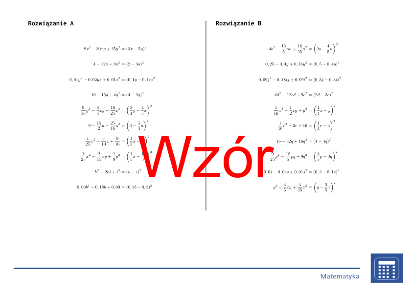 Wzór algebraiczny (A-B)^2, rozkład | matematyka, algebra | 26 kolumn