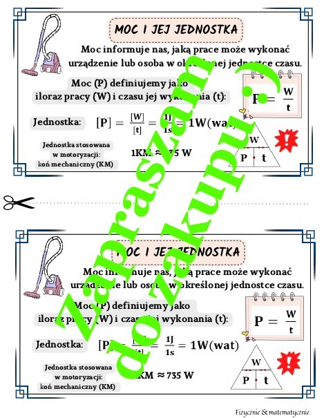 Moc i jej jednostka - wklejka do zeszytu.