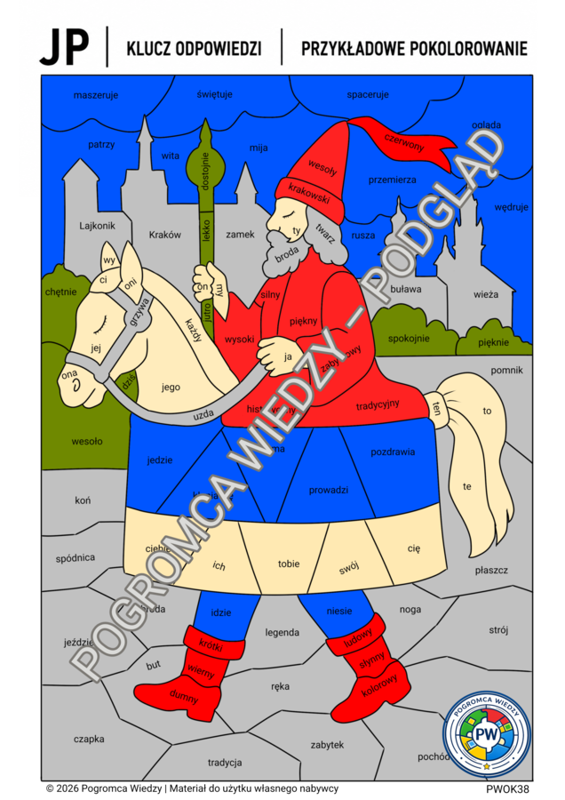 Gramatyczne skarby Polski - KRAKÓW - karta pracy + klucz od odpowiedzi