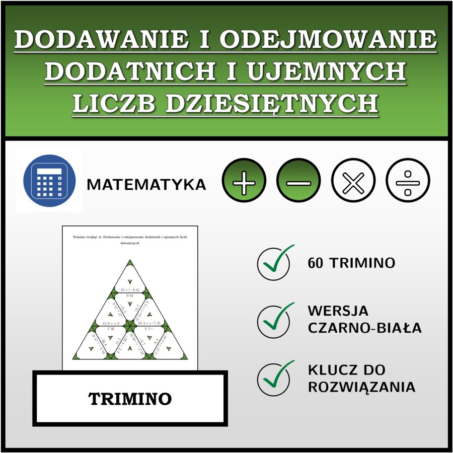 Trimino - Dodawanie i odejmowanie dodatnich i ujemnych liczb dziesiętnych | matematyka