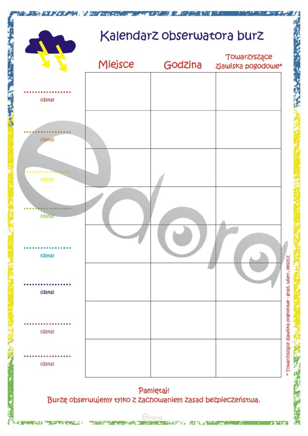 Kalendarz obserwatora burz + plakat zasad bezpieczeństwa