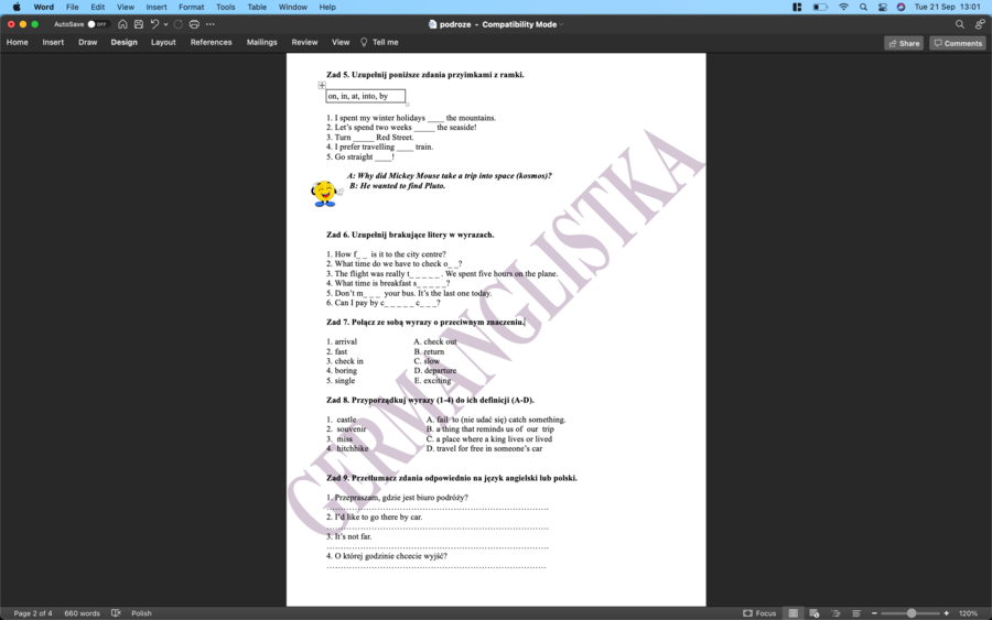 Podróże- ćwiczenia powtórzeniowe dla ósmoklasistów i nie tylko