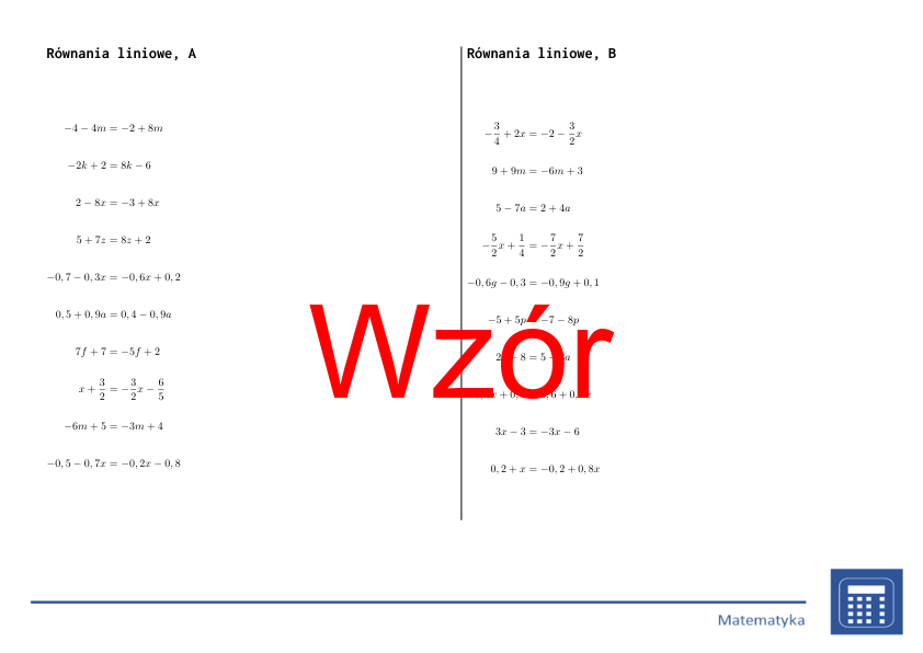 Równania liniowe | matematyka, algebra | 26 kolumn