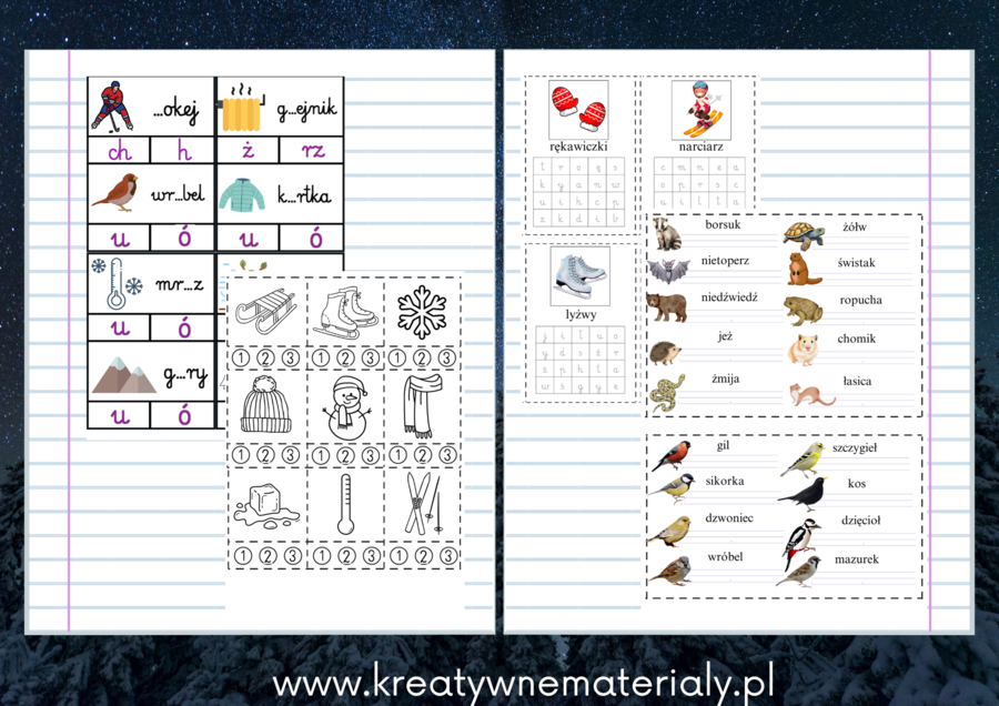 Wklejki do zeszytu - Zima