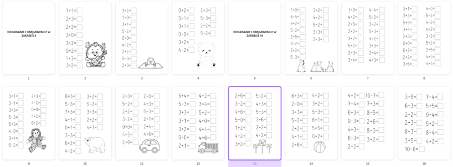 Dodawanie i odejmowanie w zakresie 5, 10, 20 - 30 stron