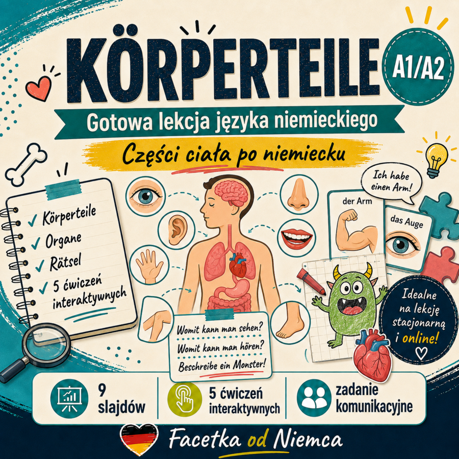 Körperteile bez wkuwania – części ciała po niemiecku | A1/A2