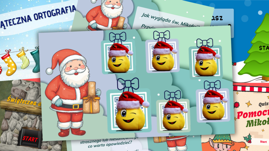 Mikołajki i Boże Narodzenie - karta pracy z grami (kody QR) i zadaniami