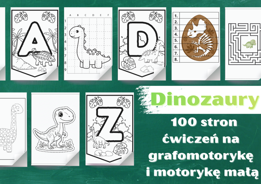 DINOZAURY - GRAFOMOTORYKA KARTY PRACY