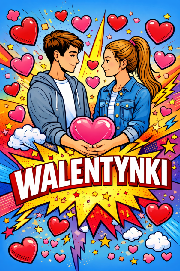 WALENTYNKI - plakat - kolorowanka XL + miniatura A4 (pop-art) - dekoracja - gazetka
