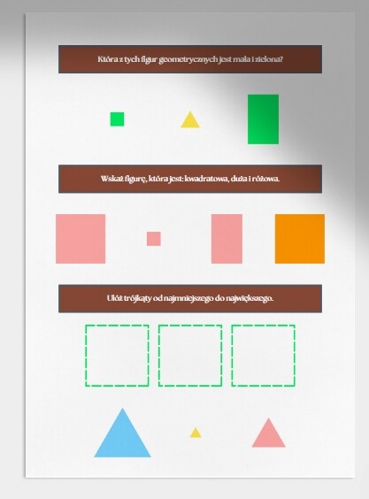 Porównywanie i opisywanie figur geometrycznych. Karta pracy. Sprawdzian.