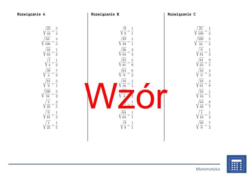 Pierwiastek kwadratowy ułamków | matematyka | 26 kolumn
