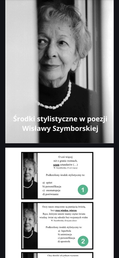 Środki stylistyczne na podstawie wierszy Wisławy Szymborskiej- 40 kart