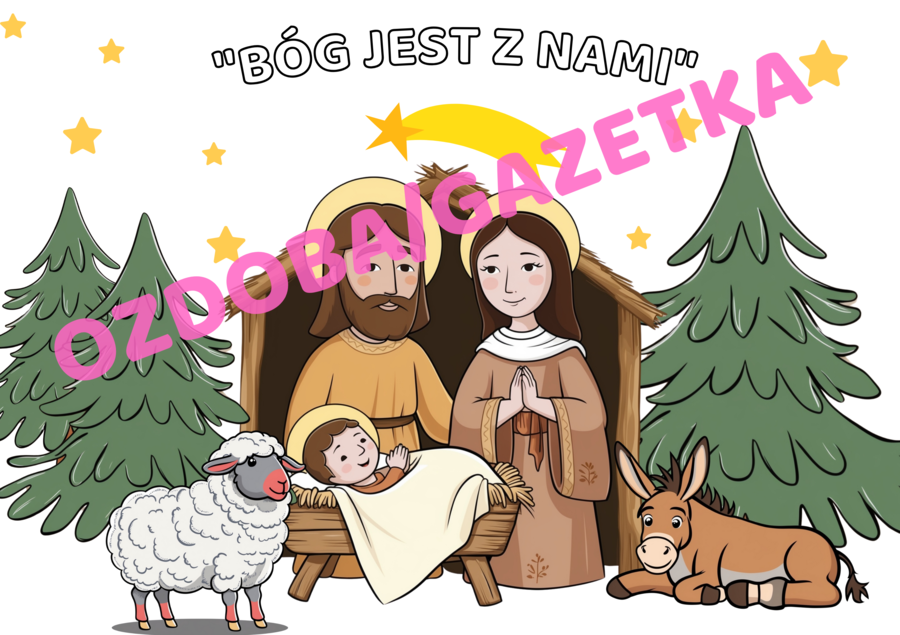 Gazetka/ozdoba Boże Narodzenie, święta- Bóg jest z nami. Święta.