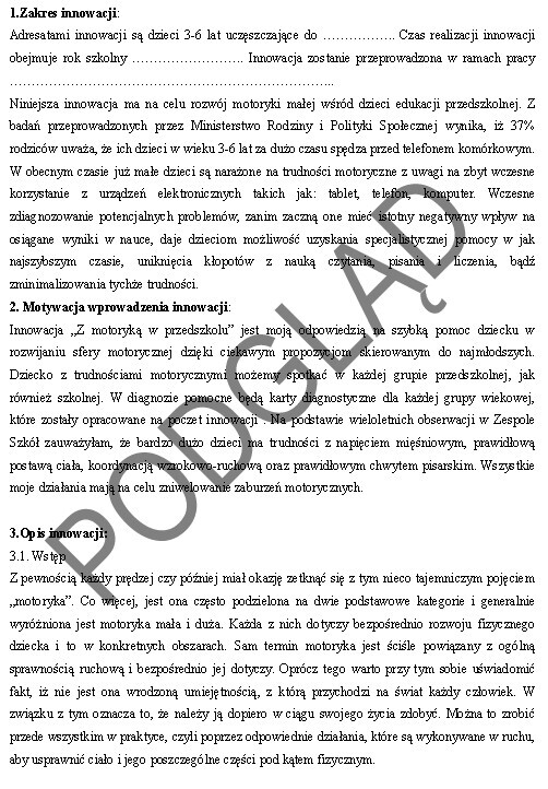 Innowacja pedagogiczna "Z motoryką w przedszkolu"- Zestaw ćwiczeń usprawniających sferę motoryki małej dzieci w wieku 3-6 lat