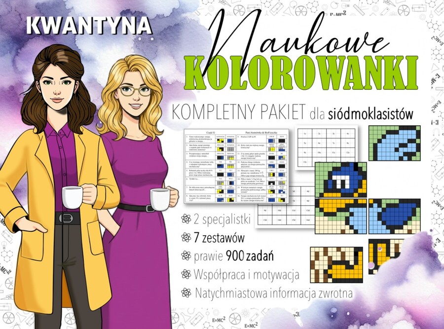 PAKIET na cały rok szkolny! Kolorowanki naukowe w formacie XXL. Fizyka, klasa 7.