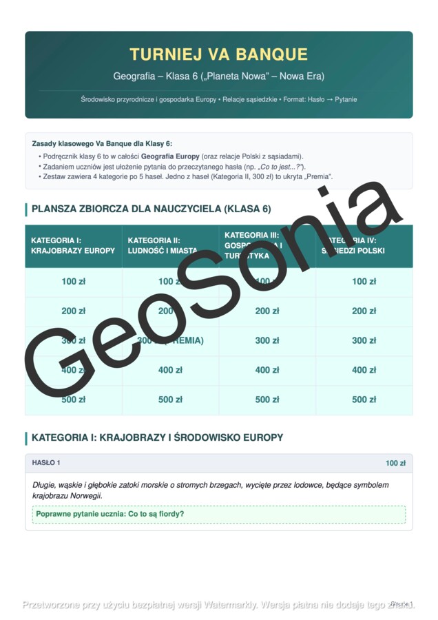 Gra Va Banque geografia klasa 6
