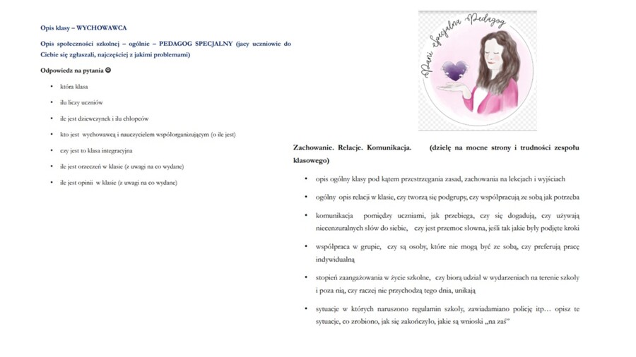 Sprawozdanie. pedagog specjalny. Wychowawca.