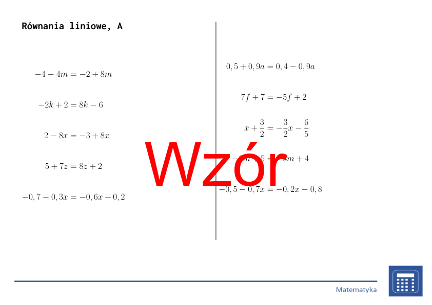 Równania liniowe | matematyka, algebra | 26 kolumn