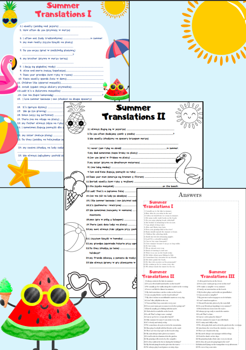 🏖75 Wakacyjnych Transformacji z Odpowiedziami – Angielski kl. 5–6 w wakacyjno-letnim wydaniu z kolorowymi grafikami i czarno-białą wersją do druku ☀️📄