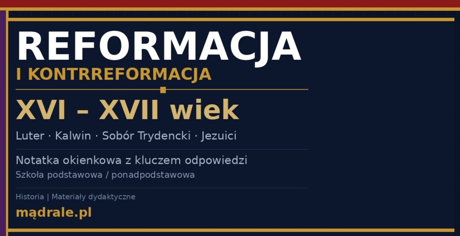 Notatka okienkowa „Reformacja i kontrreformacja” + klucz odpowiedzi