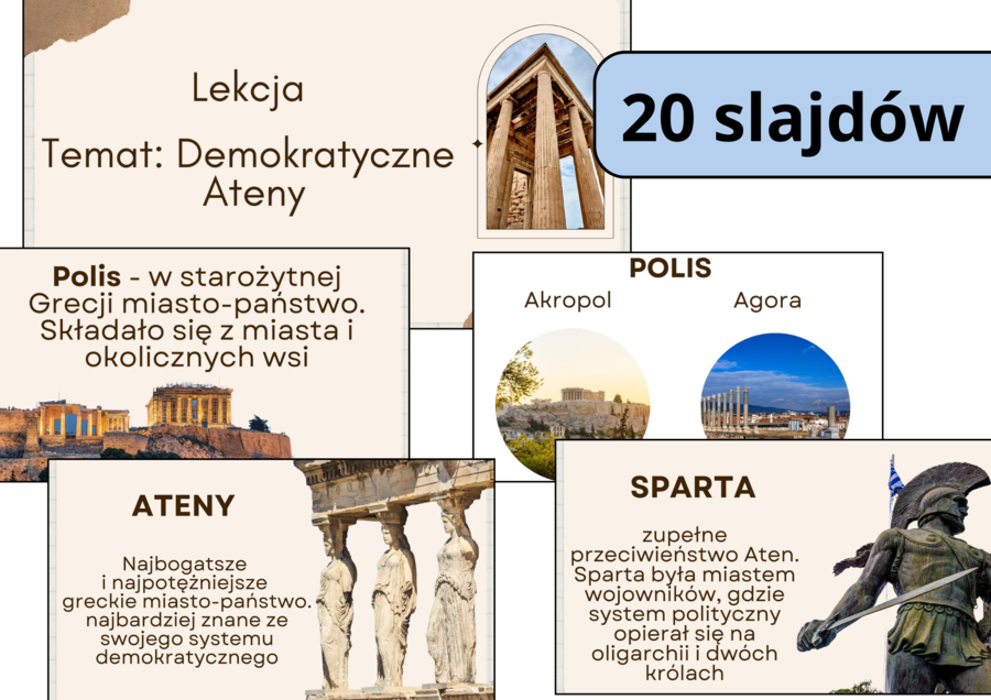 Prezentacja multimedialna- DEMOKRATYCZNE ATENY, zgodna z podstawą programową, możliwość edycji