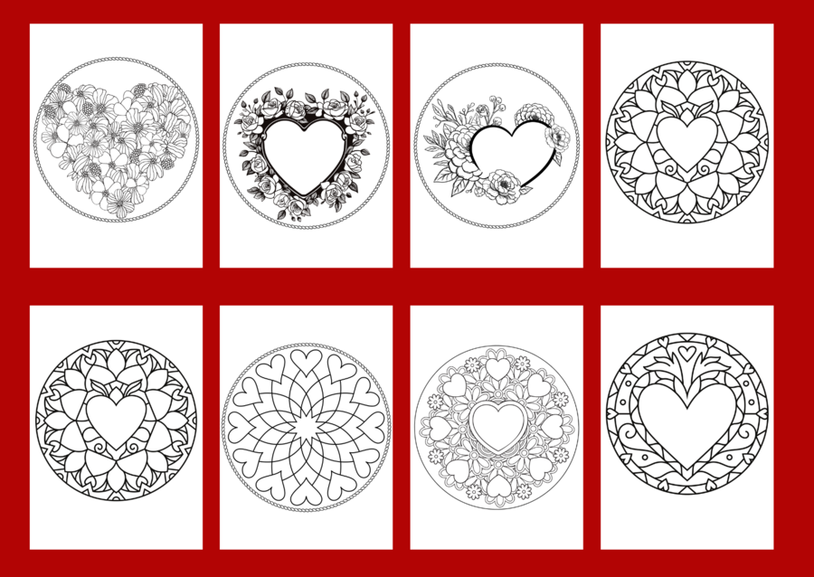 WALENTYNKI – kolorowanka – MANDALA - biblioteka – świetlica – gazetka – mandale – 18 szt.