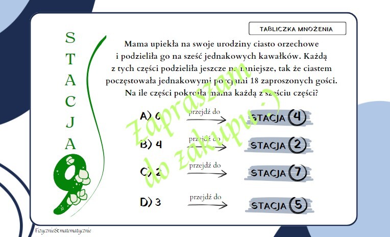 Pomysł na lekcję - stacje zadaniowe Tabliczka mnożenia.
