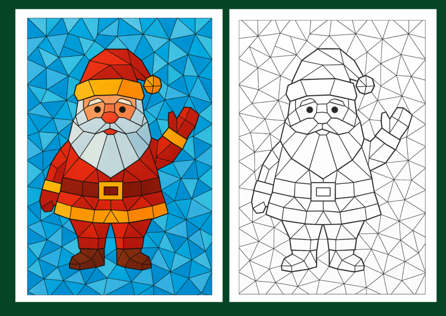 🎄 Zestaw 30 świątecznych kolorowanek – Boże Narodzenie - mozaika / witraż / low-poly 🎄- kolorowanki - biblioteka - świetlica - zajęcia z wychowawcą - zajęcia kreatywne