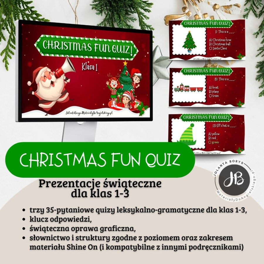 Christmas Fun Quiz – świąteczne prezentacje dla klas 1–3