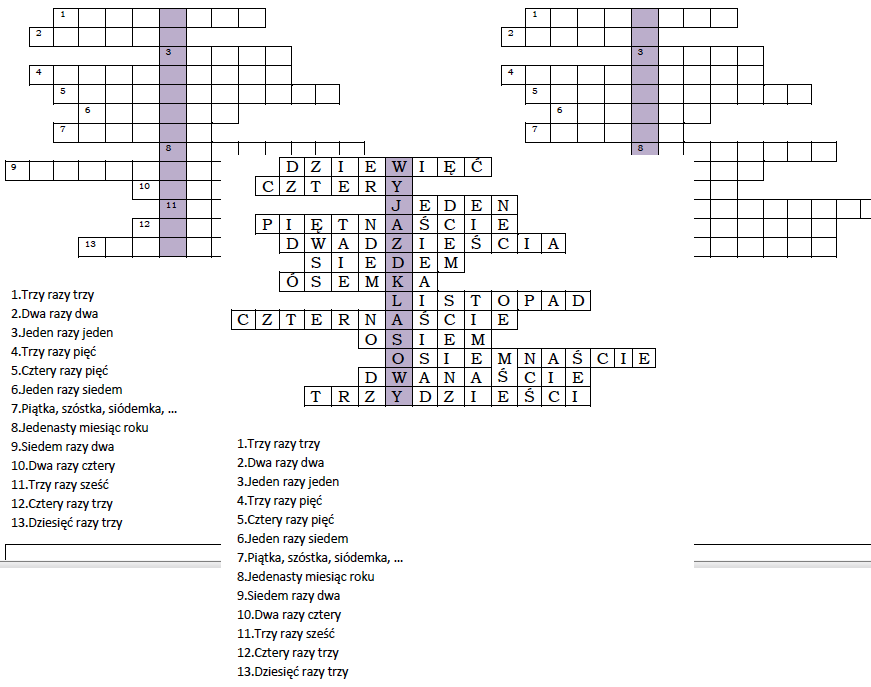 Matematyczny logogryf dla klasy 2 z hasłem: Wyjazd klasowy