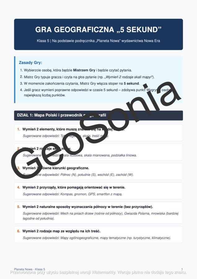 Gra geograficzna 5 sekund klasa 5